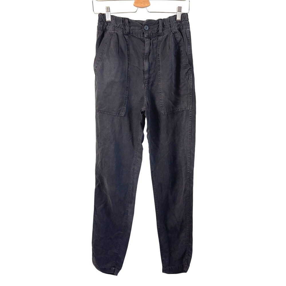 AMO Drapey Army Pant Black Womens Size 25 High Rise Linen Blend Utility Tapered‎